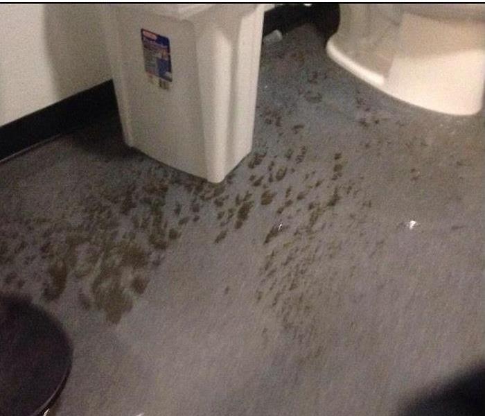 sewage stains on floor of restroom